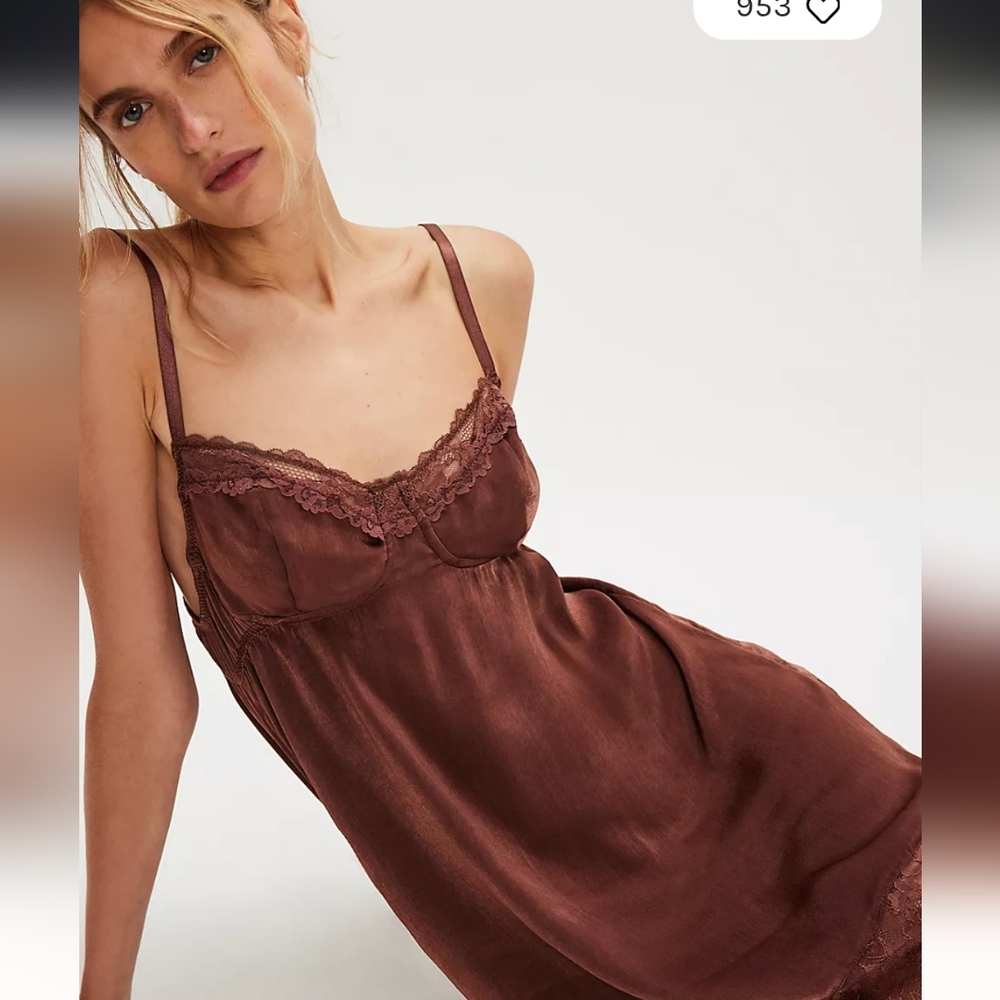 NWT Free People Women's Lace Trim Slip Dress Blue Size M - Picture 2 of 10